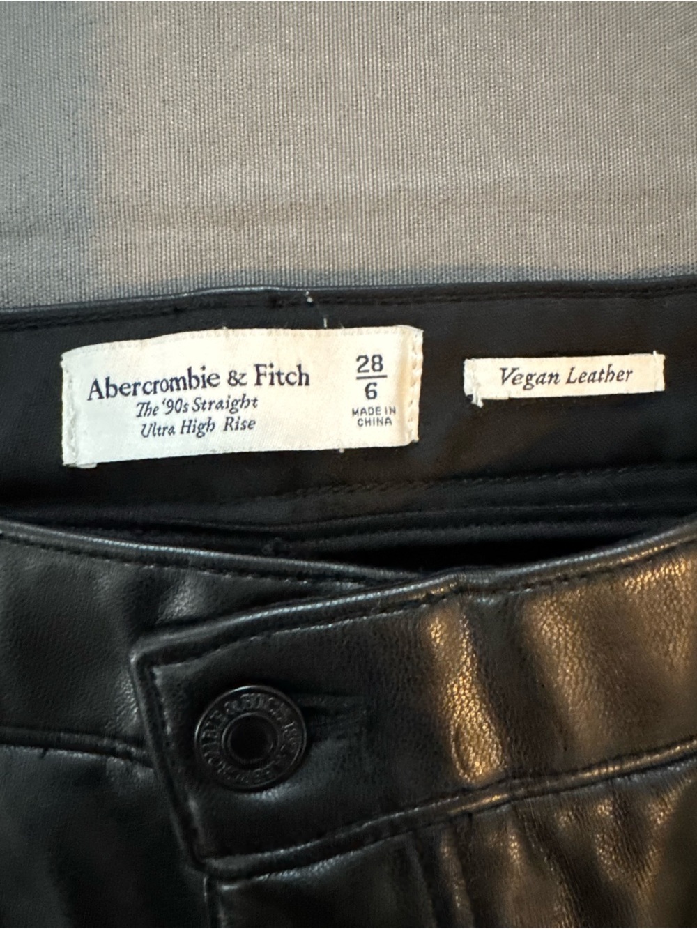 Abercrombie & Fitch Women's The 90's Straight Pants Ultra High Rise Leather Pant - Picture 3 of 5